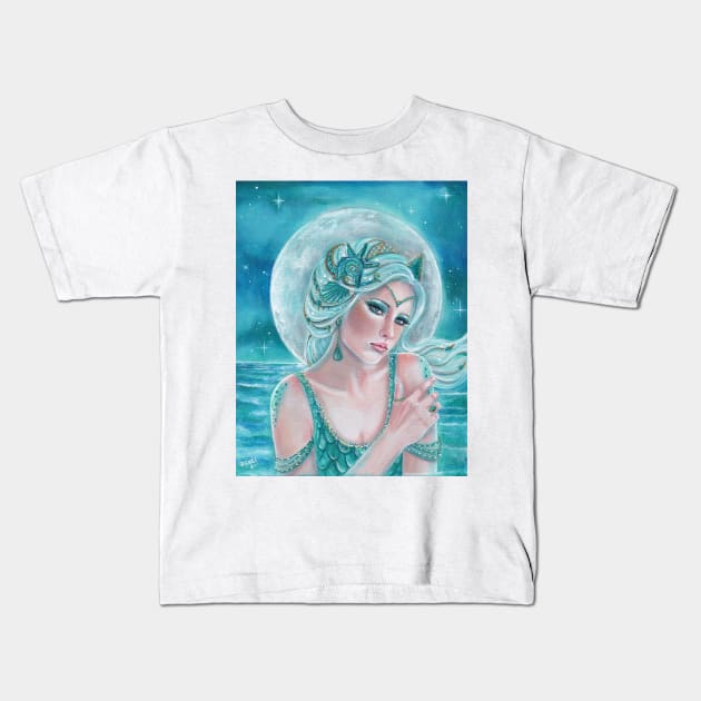 Luna moon goddess mermaid art by Renee Lavoie Kids T-Shirt by ReneeLLavoie